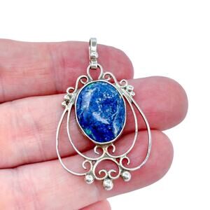 Estate Sterling Silver 925 Filigree Lapis Lazuli Pendant